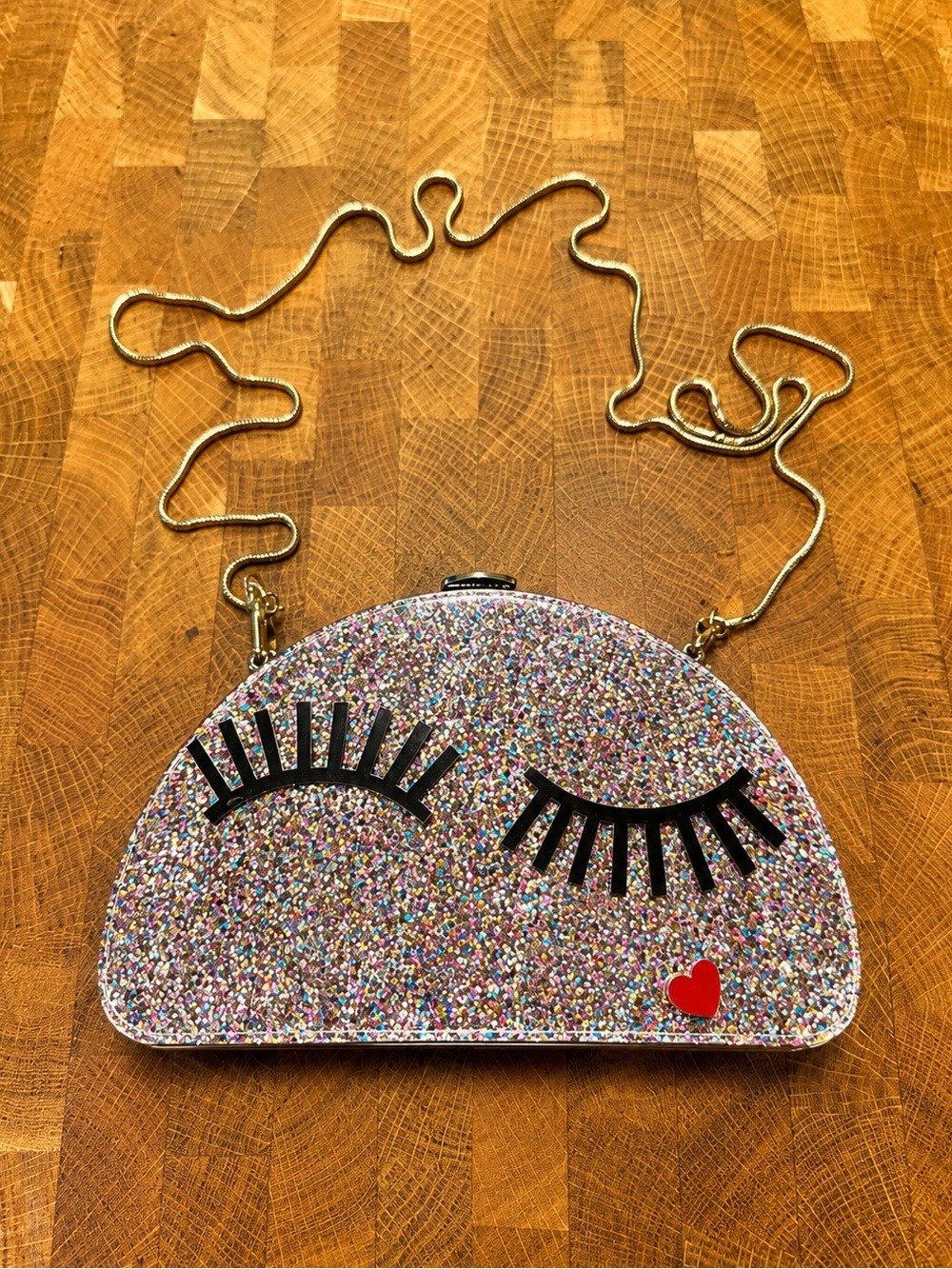 Milly Glitter Eyelash Crossbody Clutch Purse Sparkle Heart Bag
